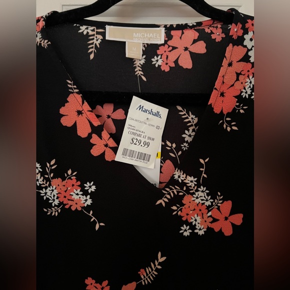 Michael Kors Short Sleeved Top (black with pink floral) Size medium - Picture 3 of 4